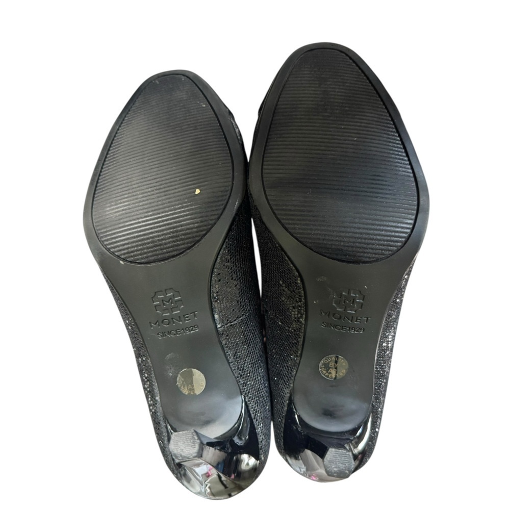 Monet Black Shimmer Cap Toe Pumps Heels 3” Classic Italian Designer Women’s 7.5 - Picture 6 of 7